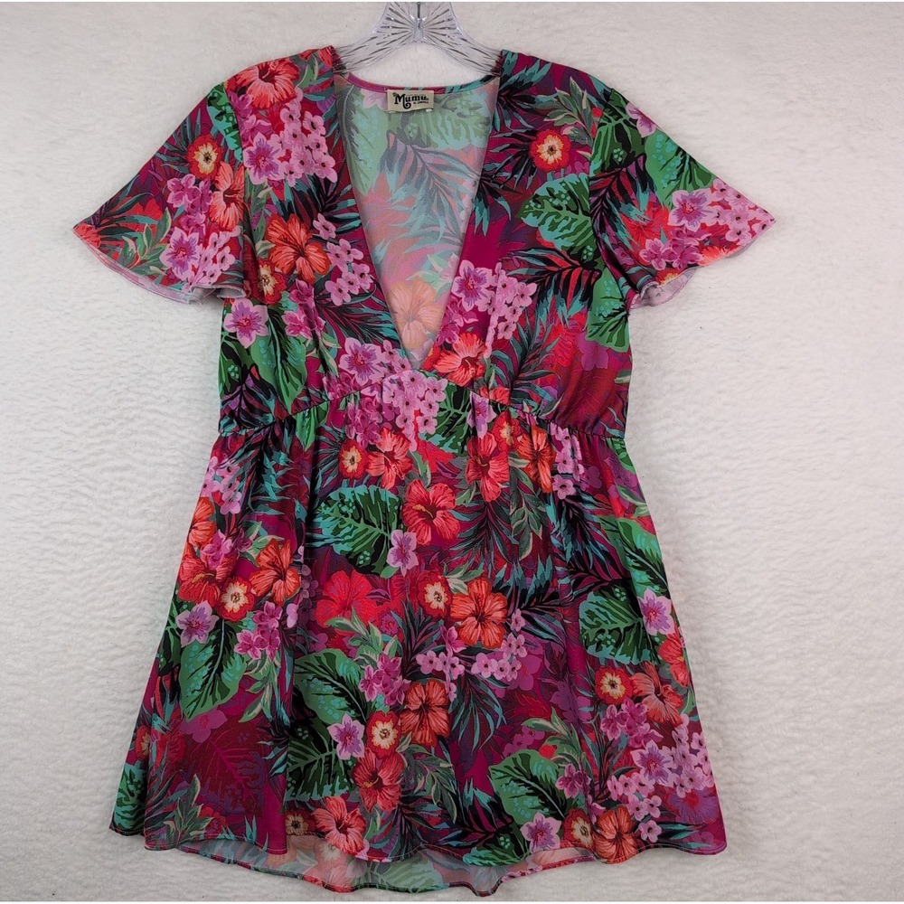Show Me Your Mumu Austin Mini Dress Women‎ Sz XS Pink Tropical Floral V-Neck